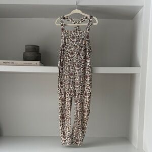 Kids Floral Print Overalls in Cream and Brown